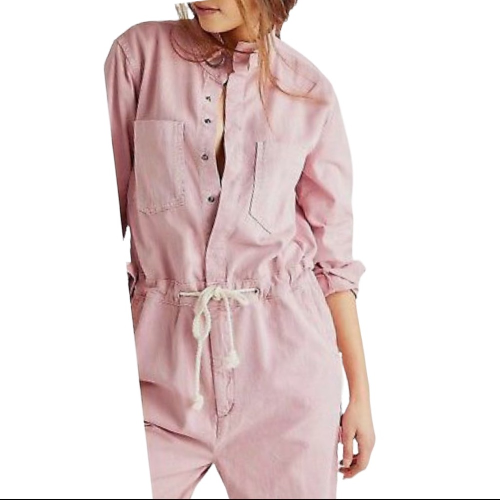 OneTeaspoon x Free People Starship M Pink Utility Denim Jumpsuit Coveralls
